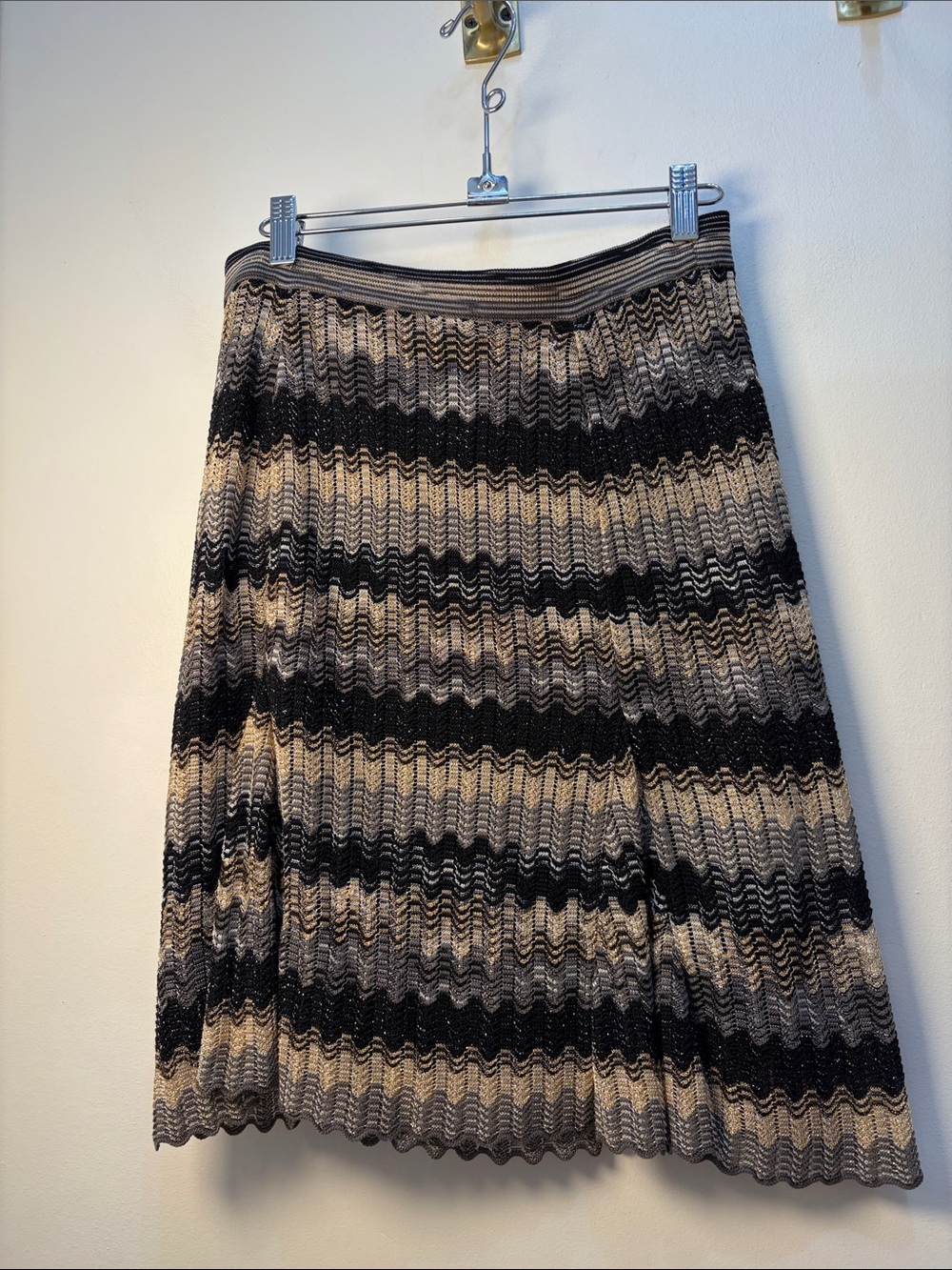 Missoni Black and Beige Wavy-Striped A-Line Skirt